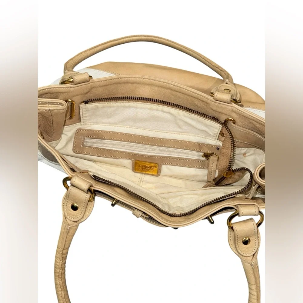 Genuine‎ Leather Tan and White Women's Shoulder Bag